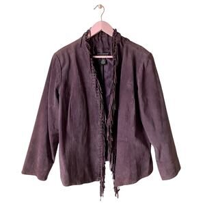 Dialogue Vintage Purple Suede Fringe Jacket